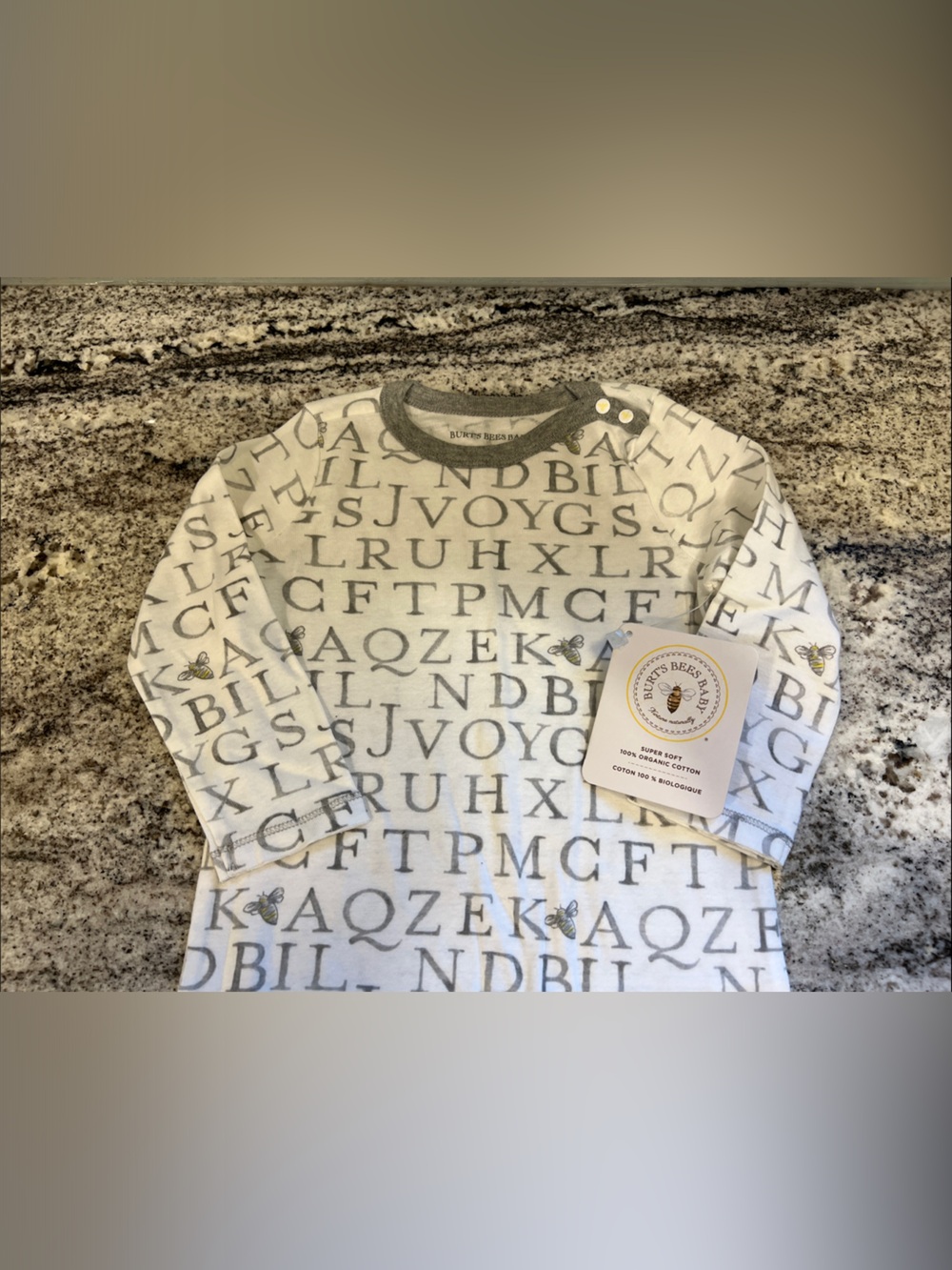 Burt's Bees Baby Alphabet Print Long Sleeve Bodysuit - White & Gray
